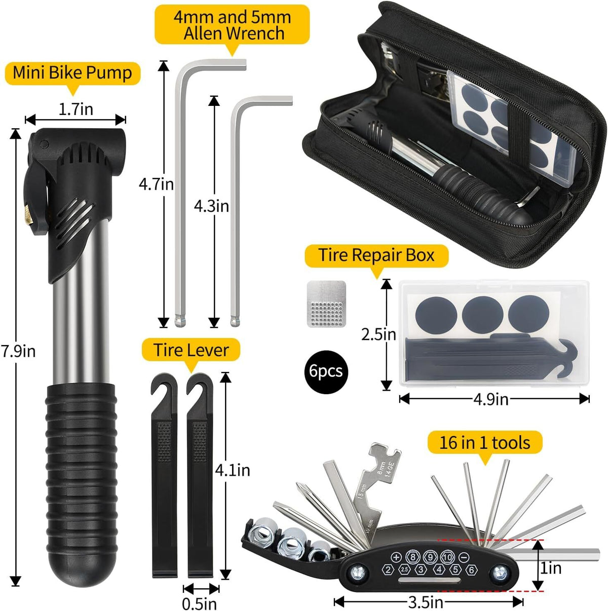 Bike Repair Kit with Tire Pump and Multi-Tool - Portable Bicycle Repair Set