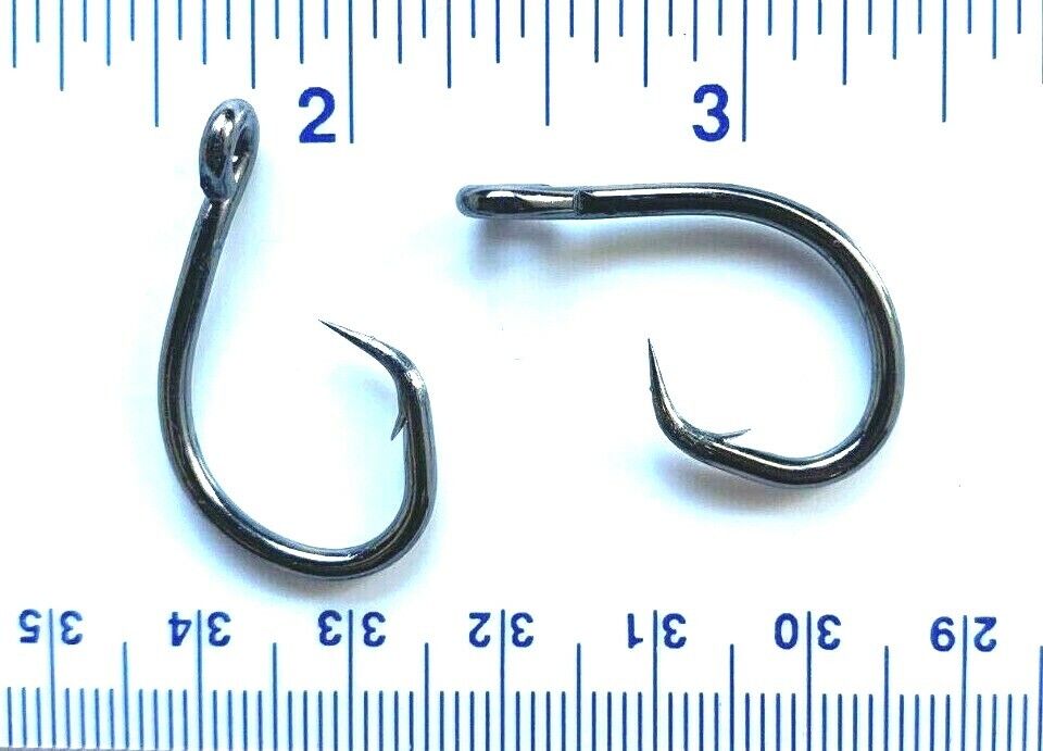 50 Fishing Hooks 3/0 Size Black Nickel Circle Hooks - Heavy Duty, 4X Strength