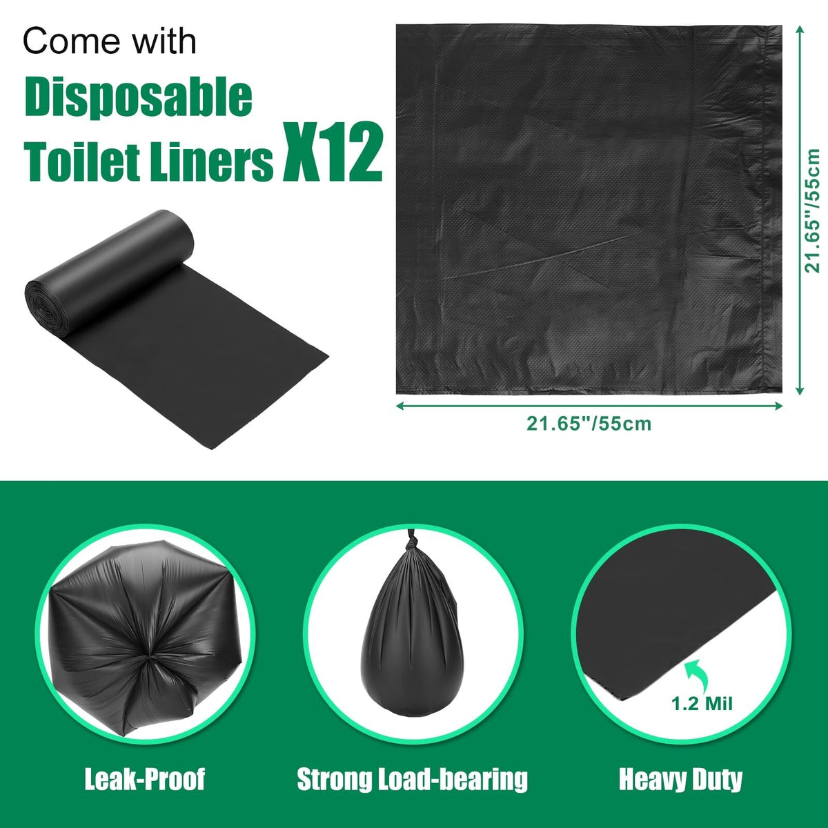 Portable Toilet Seat for 5 Gallon Buckets with Lid & Disposable Bag Compatible