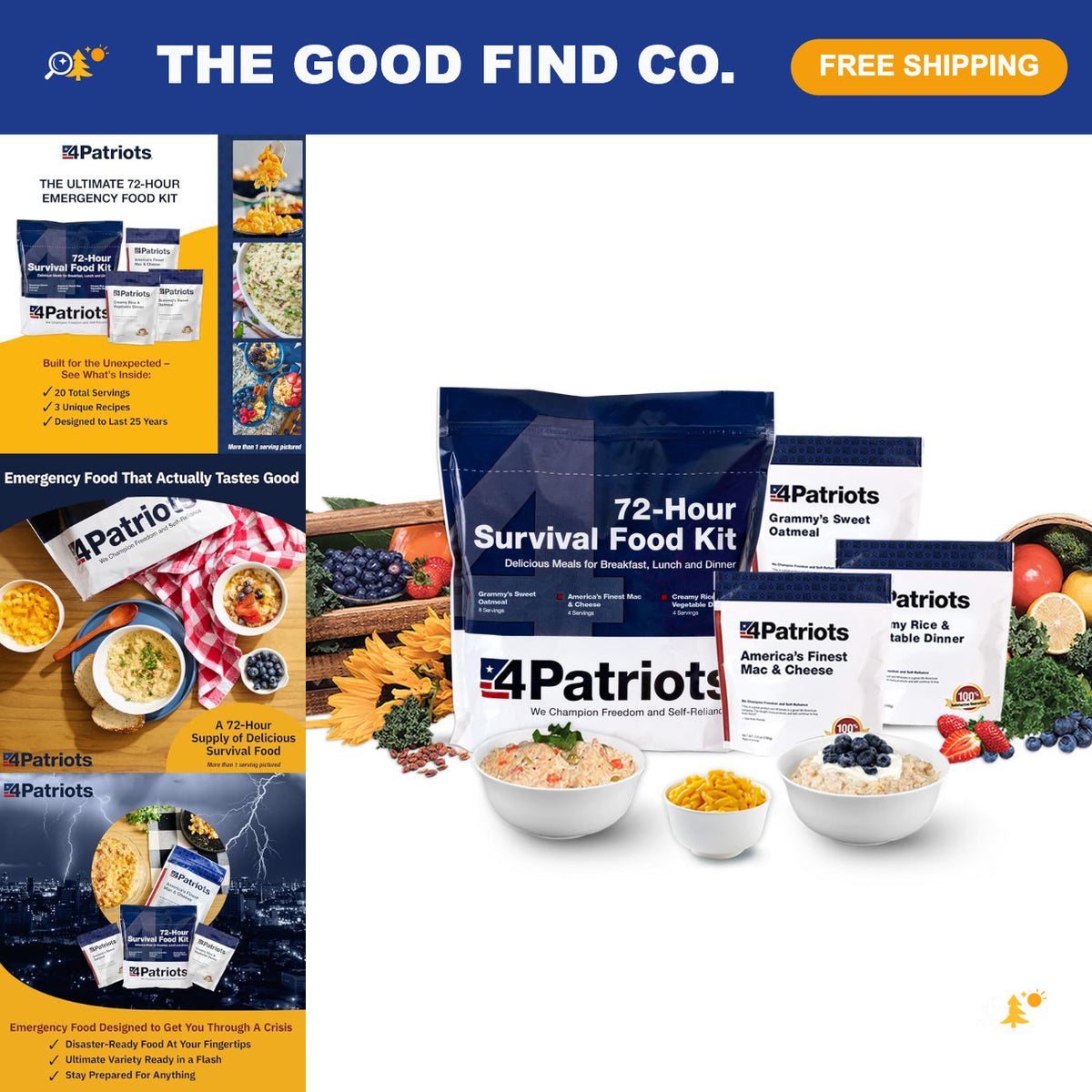 72-Hour Emergency Survival Food Kit with 25-Year Shelf Life, 20 Servings