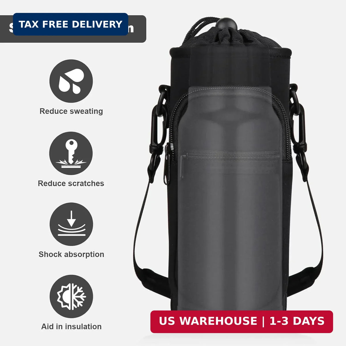 Insulated Water Bottle Holder with Phone Pocket and Adjustable Strap