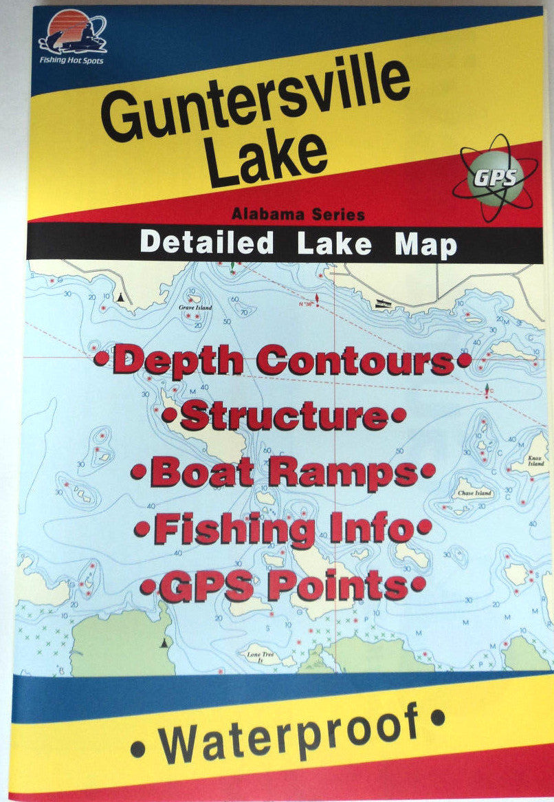 Waterproof Fishing Map for Guntersville Lake with GPS Points - Fishing Hot Spots