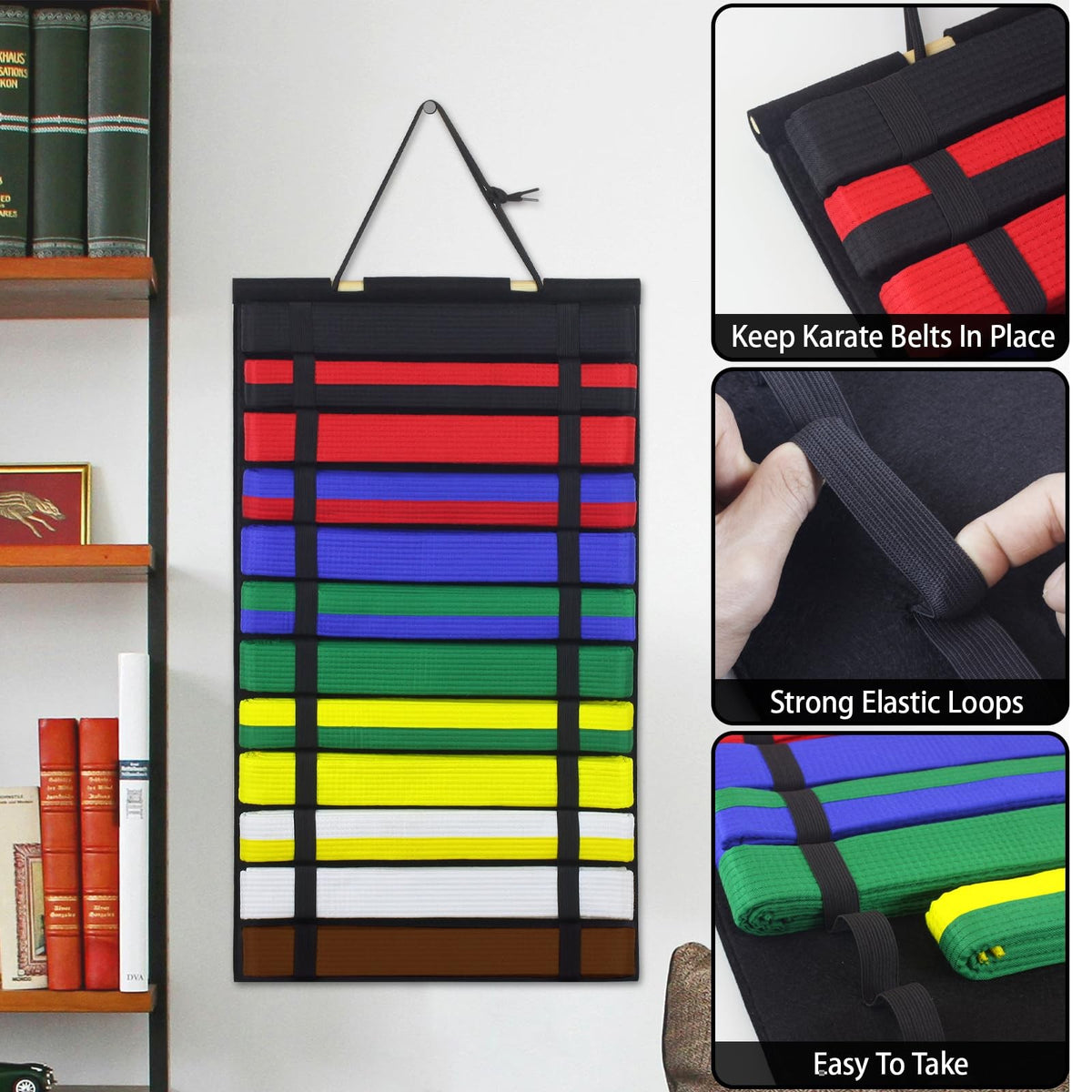 Martial Arts Belt Display Rack Holds 12 Belts Wall Organizer for Karate Taekwondo