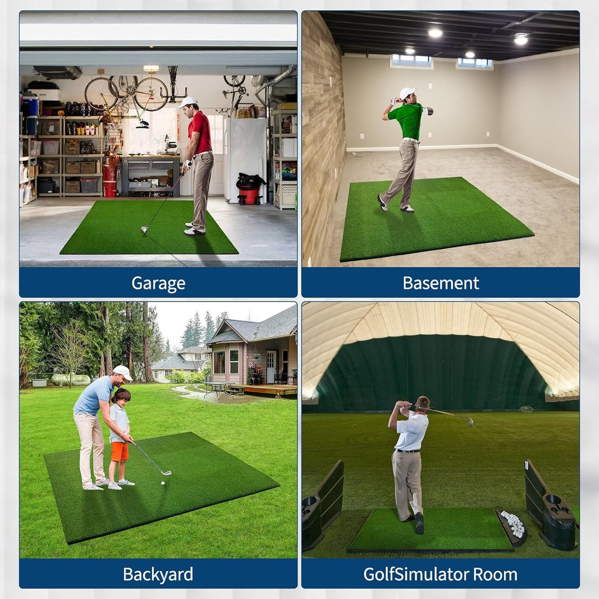 Golf Hitting Mat 5x4 ft Premium Turf for Realistic Practice with 6 Tee Slots