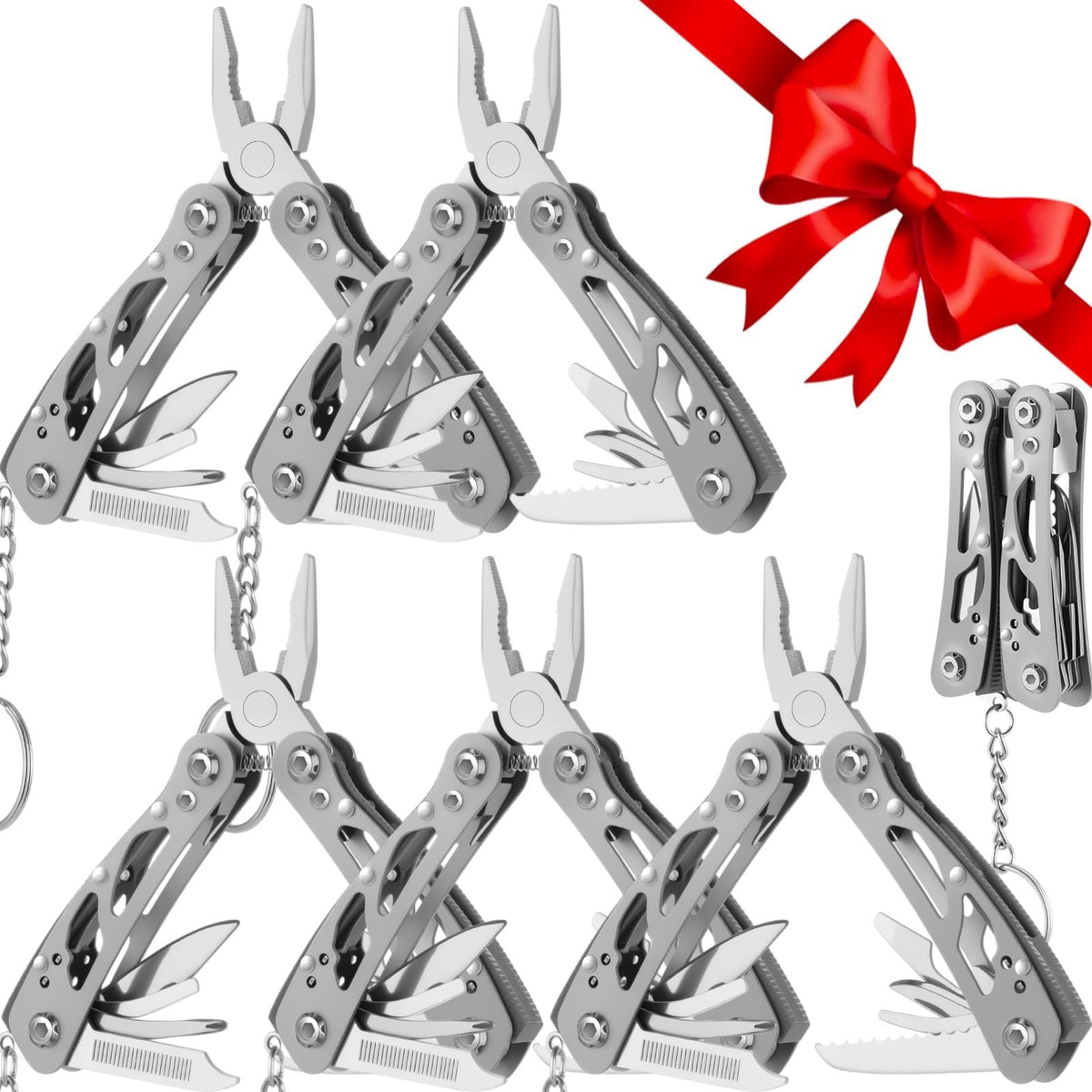 6 Pack Stainless Steel Multitool Pliers Set with Keychain - Foldable Mini Tools