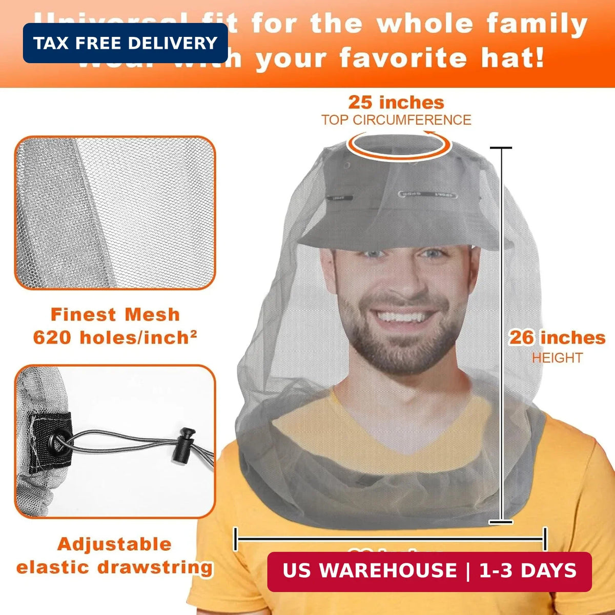 Premium Mosquito Head Net for Insect Protection - Large & Long 2 Pack