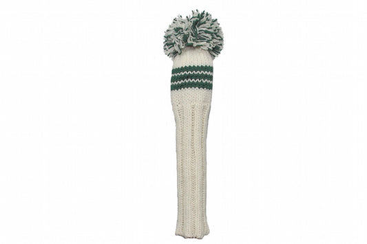 Hand Knit Golf Headcover for Fairway Woods - Wool, White & Green