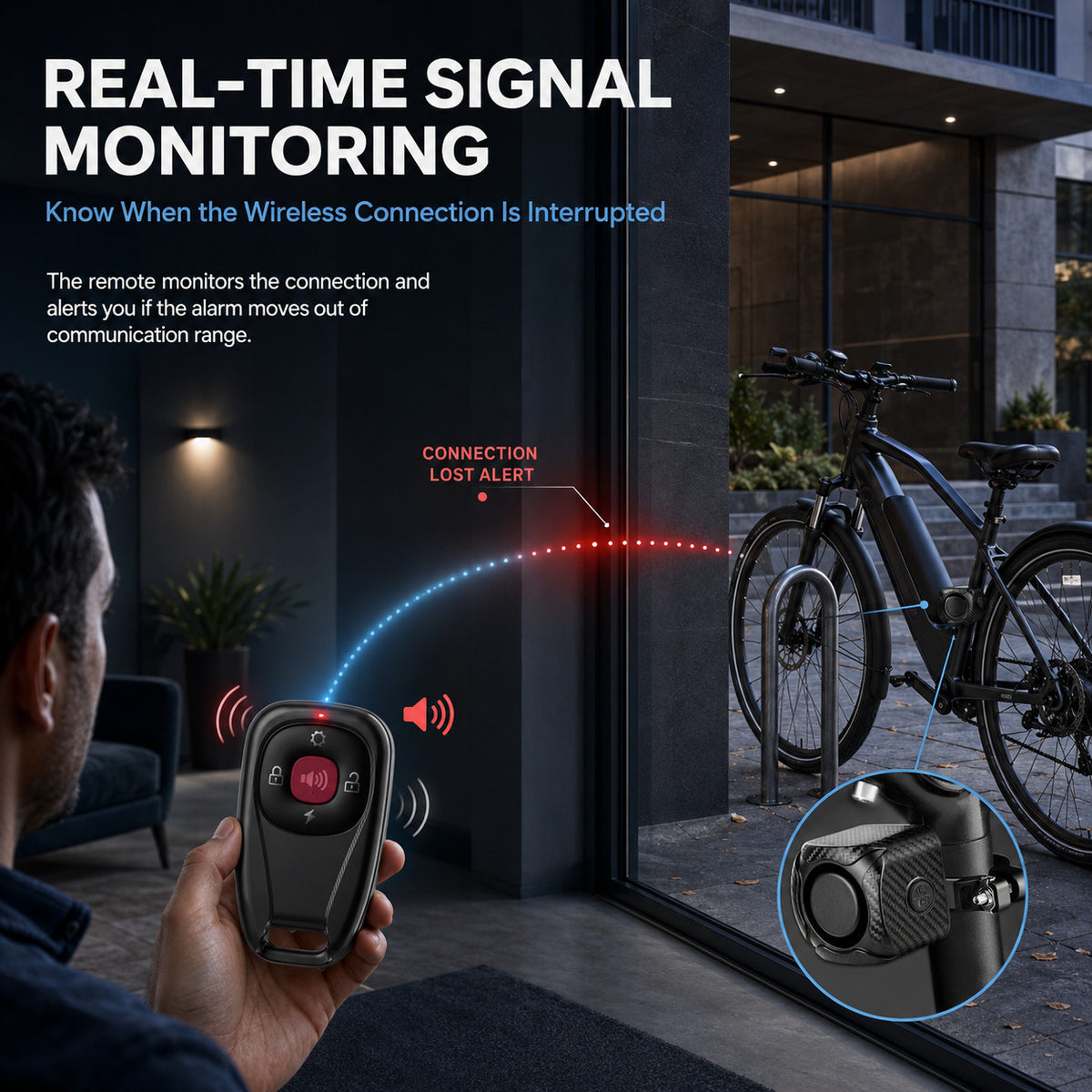 Wireless Bike Alarm with Vibrating Remote 121dB Security System IP65 Rechargeable