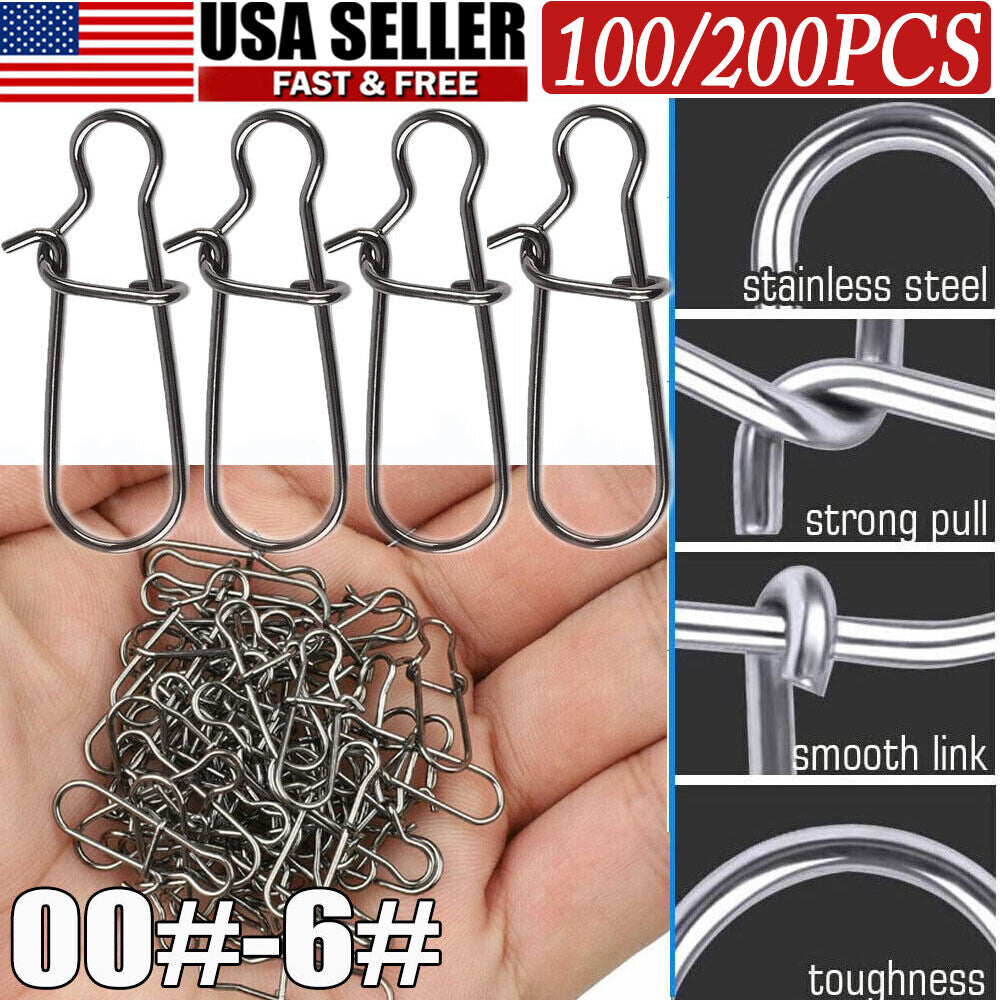 Fishing Snaps Fastlock Clips Barrel Swivels Stainless Steel 100/200PCS