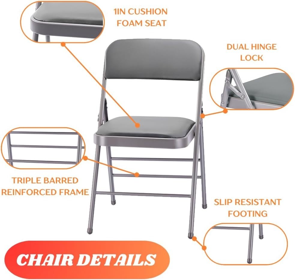 Padded Folding Chairs with Cushions - Metal Frame for Events & Parties