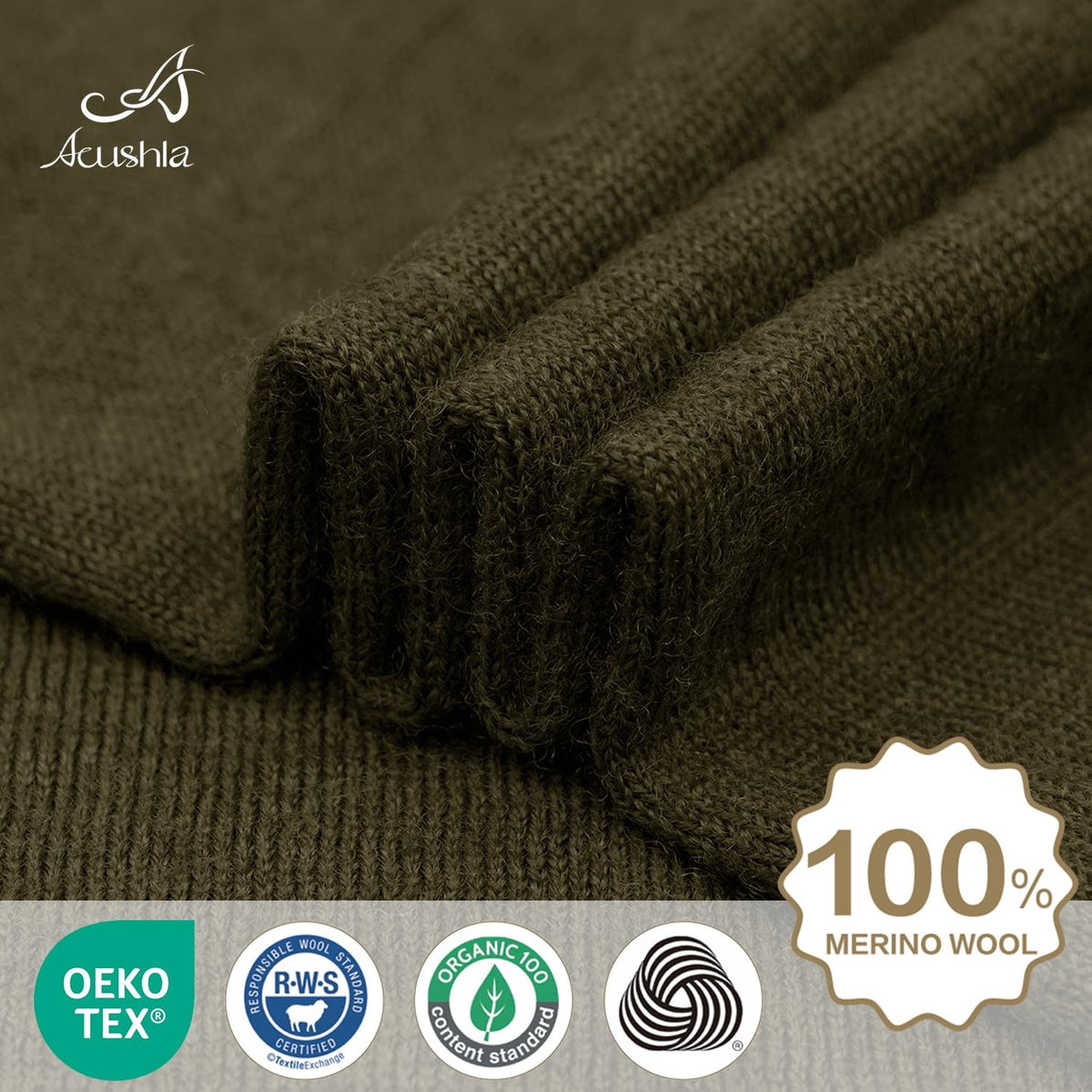 Unisex Merino Wool Neck Gaiter for Winter Skiing and Outdoor Activities - Green