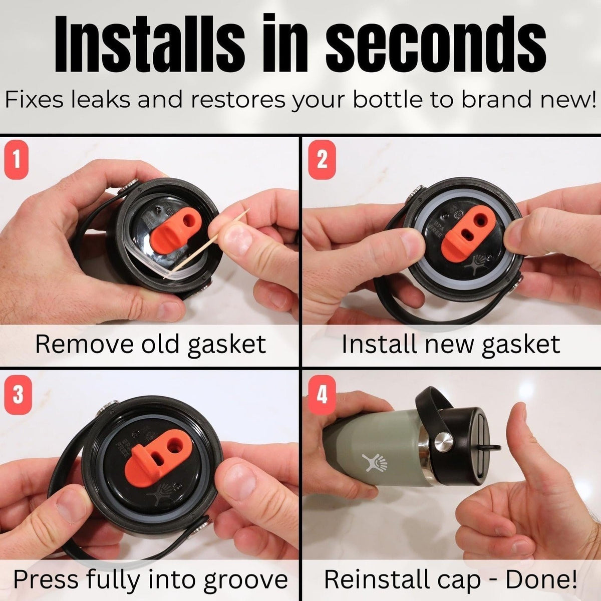 Replacement Gasket Seal for Hydro Flask Wide Mouth Caps - 5 Pack