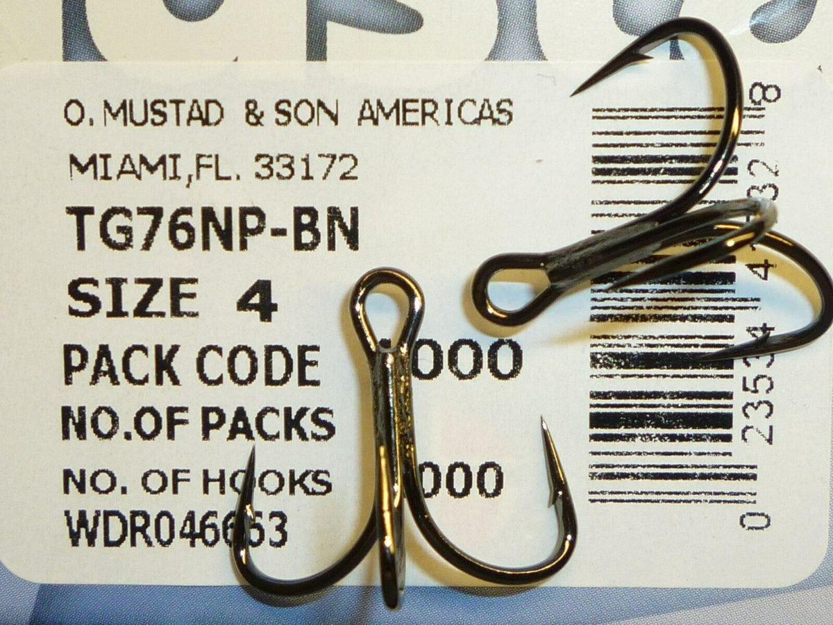 Mustad KVD-Elite TG76NP-BN Short-Shank Triple-Grip Treble Hooks - Size 4, Black Nickel, 100 Pack