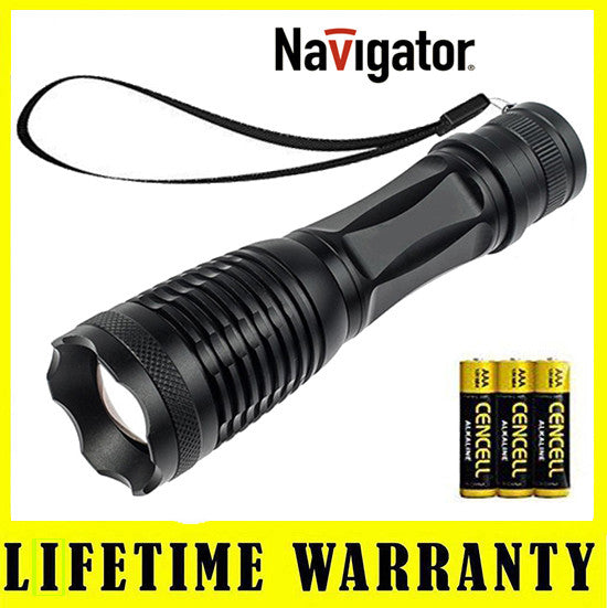 LED Flashlight Torch with Adjustable Focus & Battery - Metal Handheld Light
