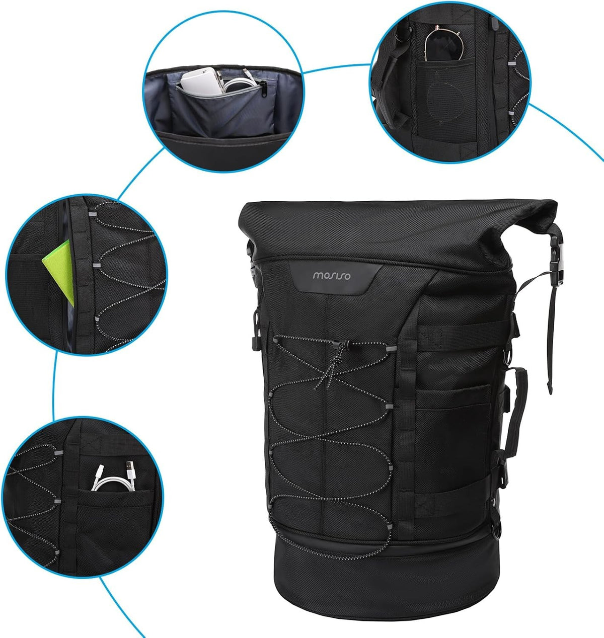 Motorcycle Sissy Bar Backrest Bag with Expandable Luggage & Rain Cover
