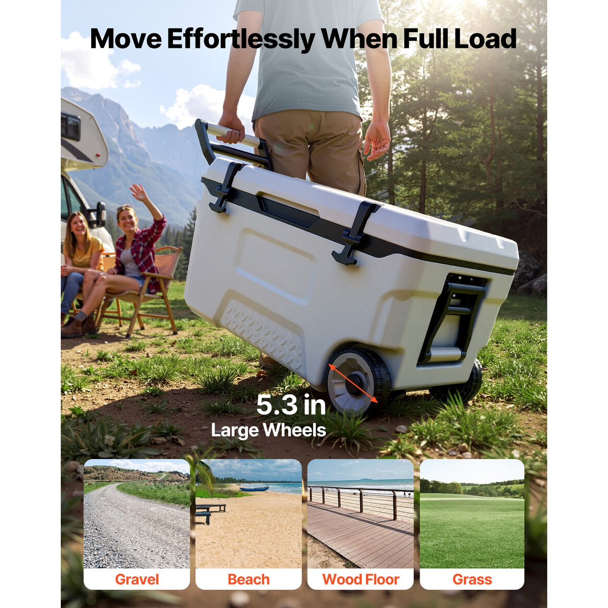 52QT Portable Rolling Cooler for Outdoor Picnics Camping and Events