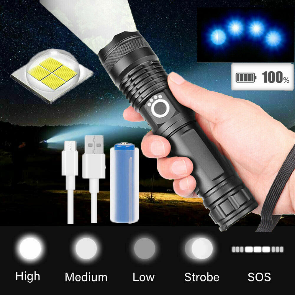 Super Bright Rechargeable LED Tactical Flashlight 9900000LM Waterproof Outdoor Torch