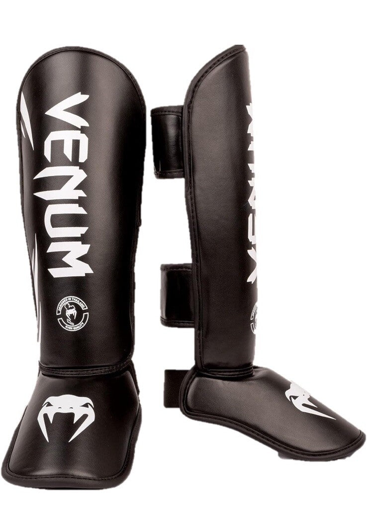 Kids Boxing Shin Guards - Medium Black & White Martial Arts Protective Gear