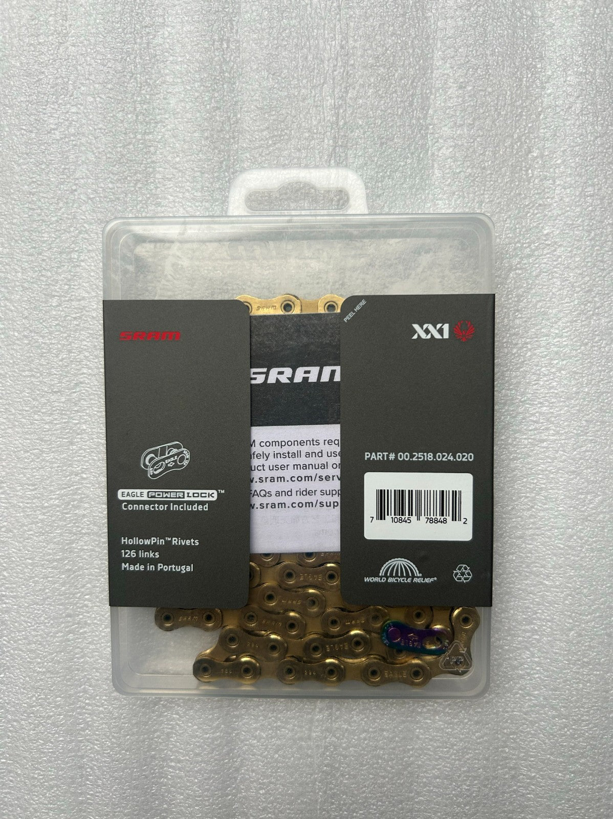 12-Speed Bicycle Chain - SRAM XX1 Eagle Hollow Pin 126 Links Power Lock
