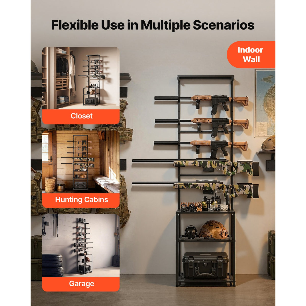 Freestanding and Wall-Mount Gun Rack for 5 Firearms and Tactical Gear