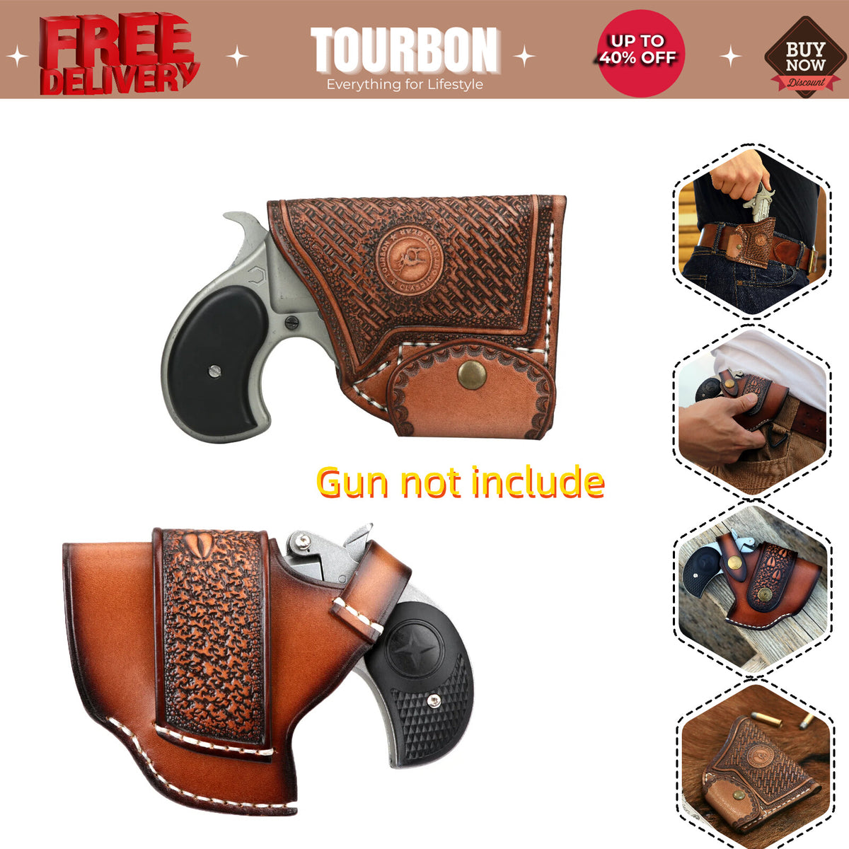 Leather Gun Holster for Revolvers and Handguns - Tactical Concealed Carry