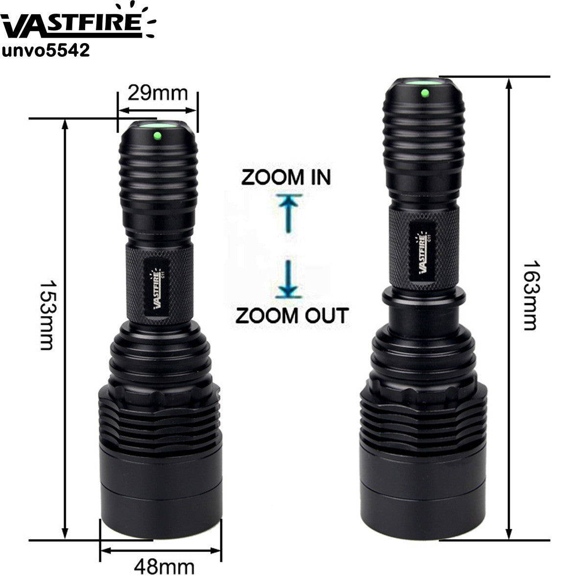 LED Flashlight with Zoom, Red/White Light, 800 Yards Hunting Torch