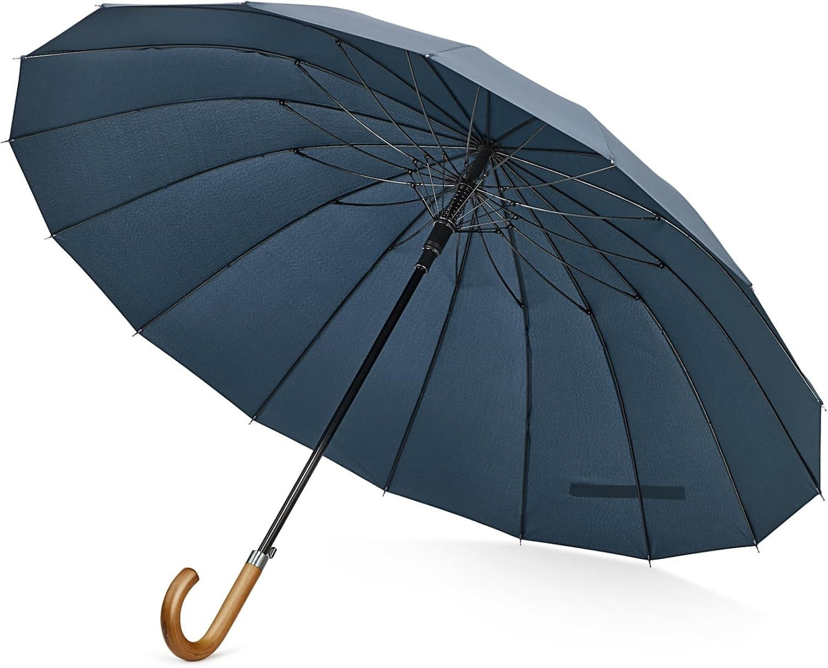 Large Windproof Umbrella 54 Inch with Wooden J Handle and Auto Open