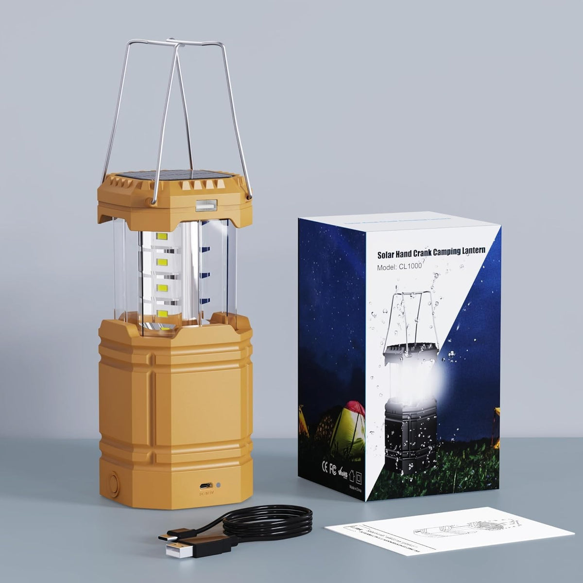 Outdoor LED Lantern with Hand Crank & USB Rechargeable Battery
