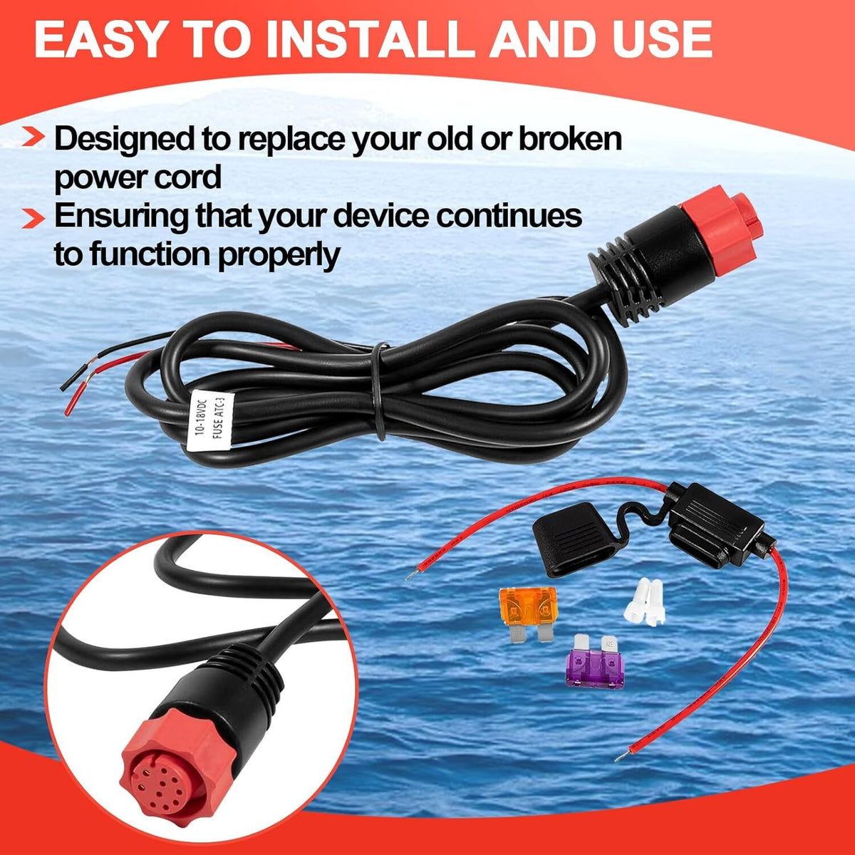 2-Wire Power Cable for Lowrance HDS Elite Ti Hook Mark - 3ft Replacement