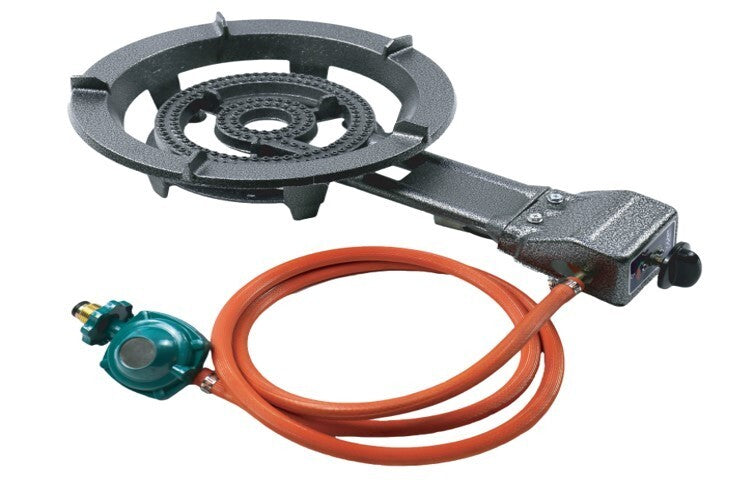 Heavy Duty Cast Iron Propane Single Burner Grill 28,000 BTU Auto Ignition 6ft Hose