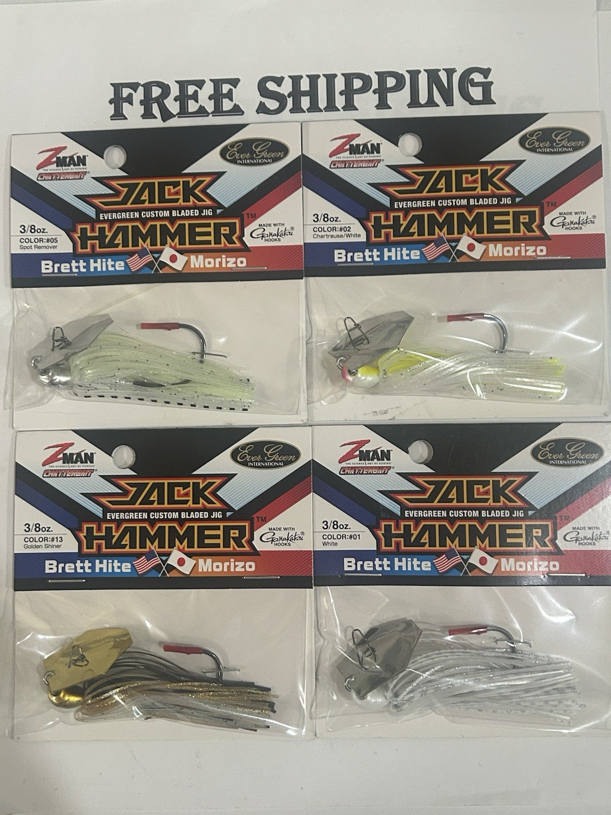 Fishing Chatterbait Set - 4 Different 3/8 Oz Jack Hammer Lures