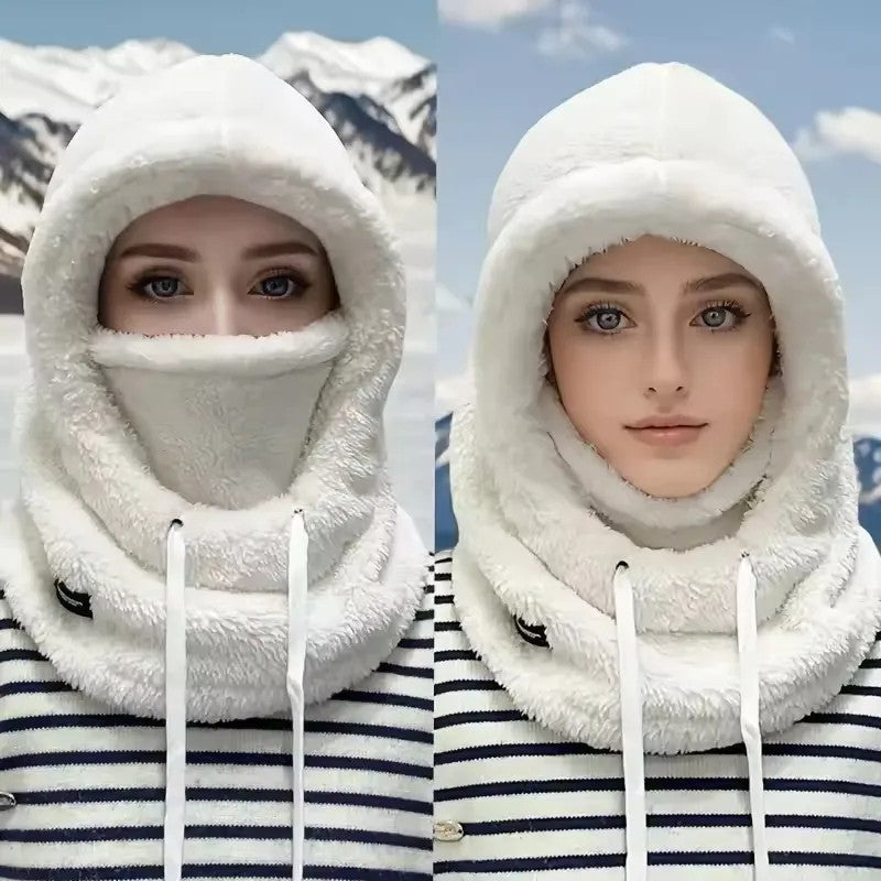 Winter Warm Balaclava Ski Hood with Faux Fur Face Cover - Windproof & Water-Resistant
