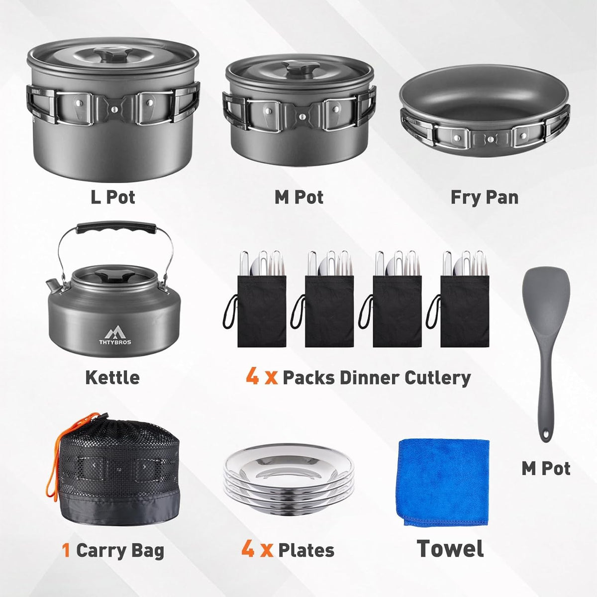 Portable Camping Cookware Set for 2-4 People with Kettle - 27 Pieces