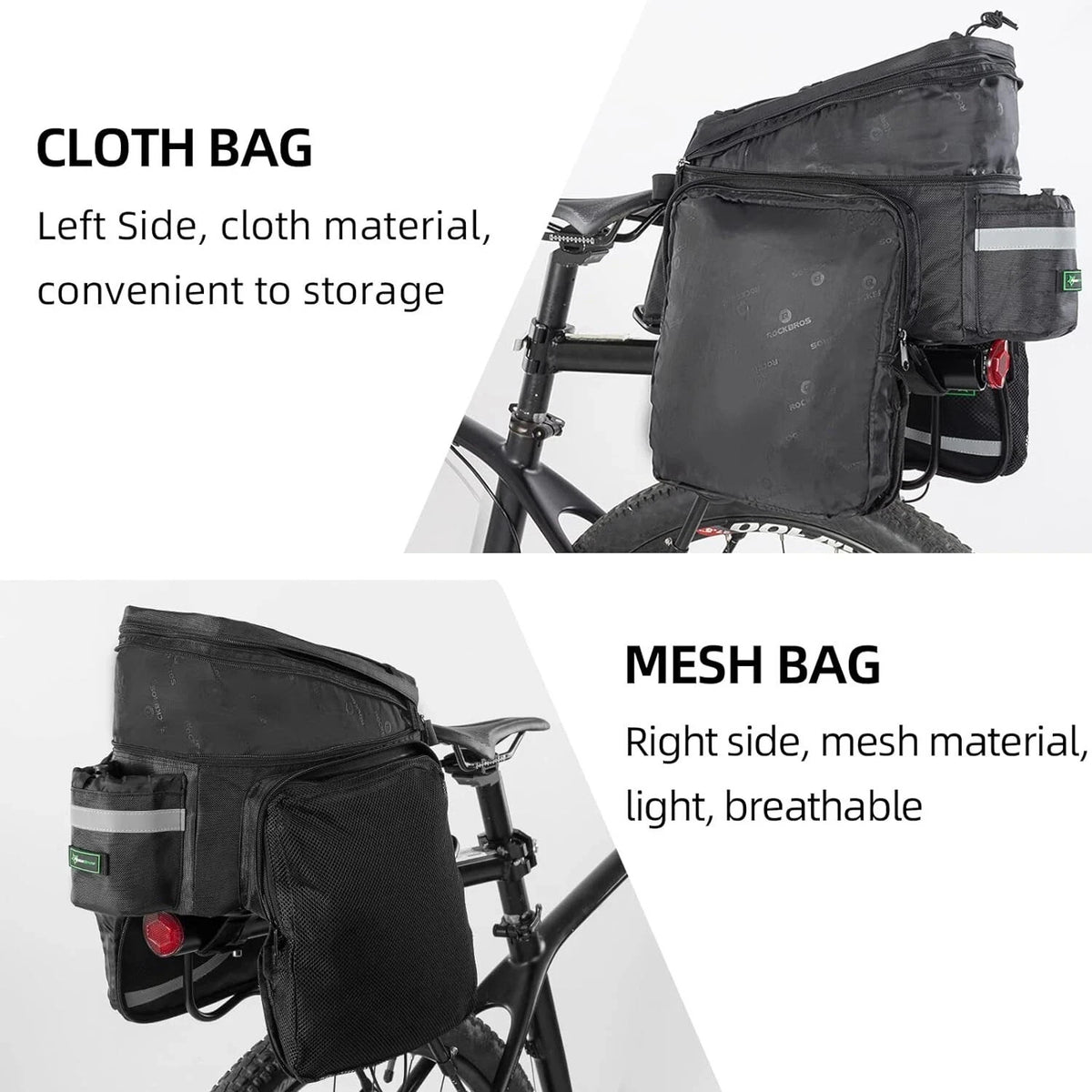Bike Trunk Bag 13-25L Waterproof Bicycle Rear Rack Luggage Carrier with Raincover