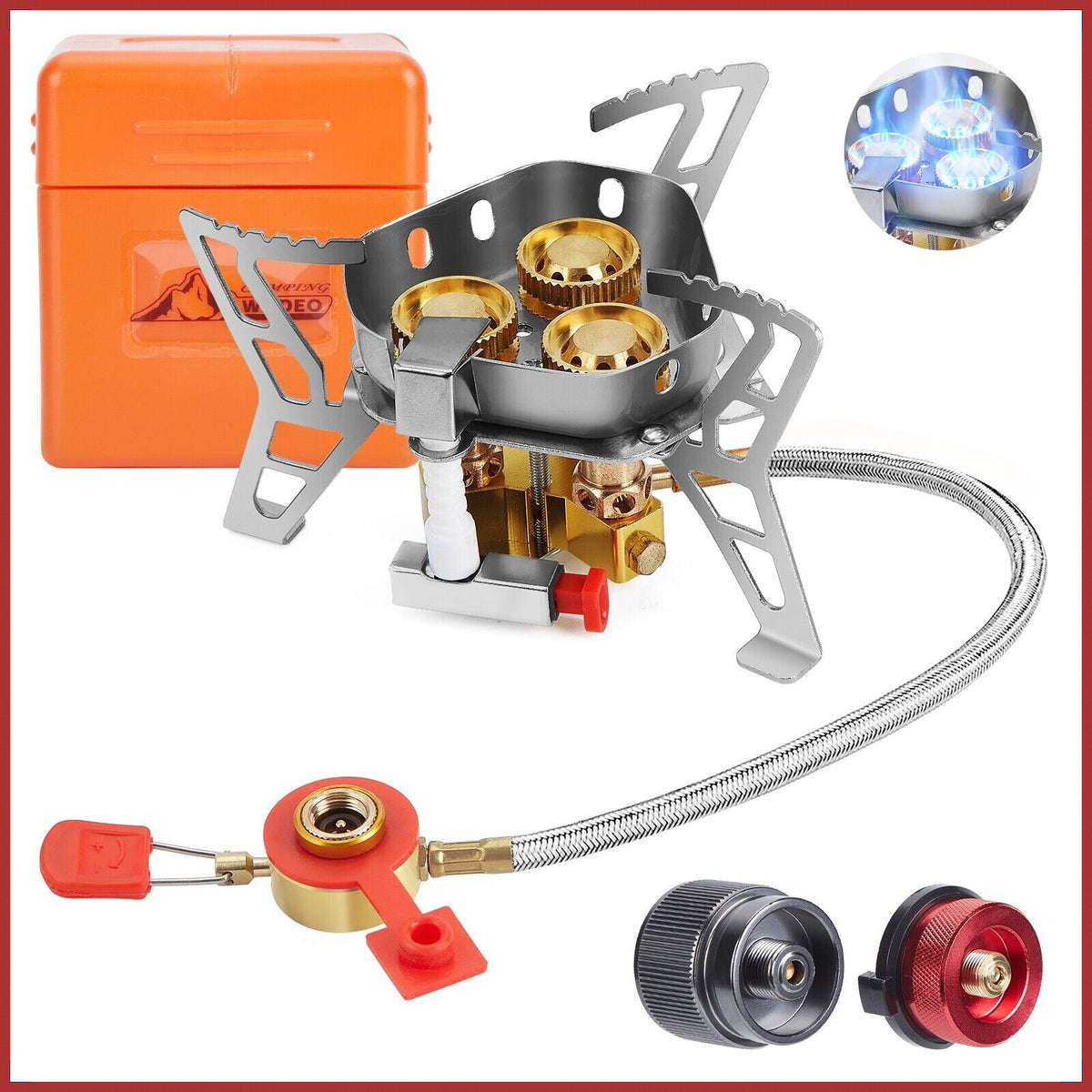 6800W Windproof Camping Gas Stove Kit with 1 LB Propane Tank Adapter