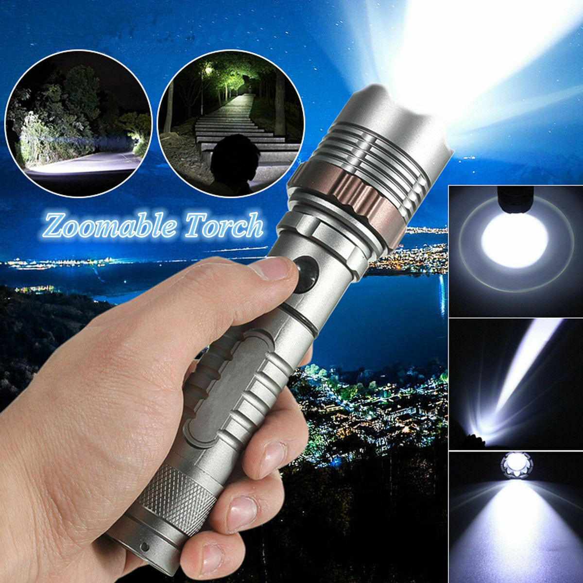 Rechargeable LED Tactical Flashlight with Zoom & Multiple Modes
