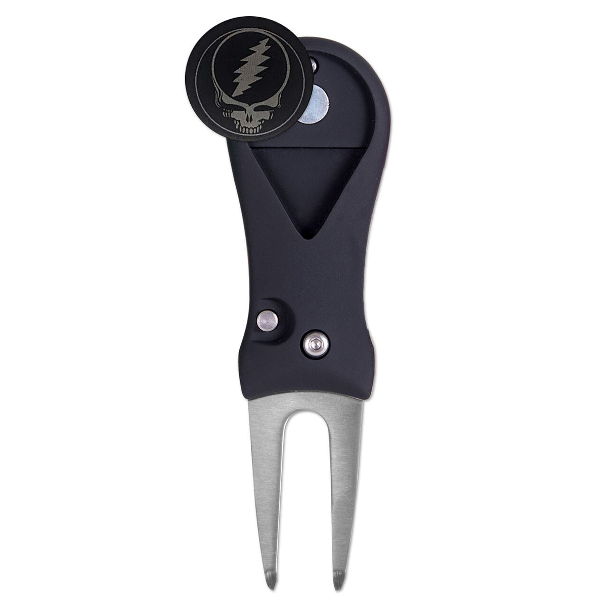 Golf Ball Marker with Switchblade Divot Tool Set - Laser Etched Stainless Steel