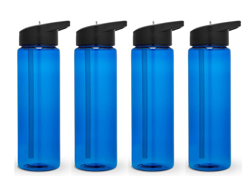 Set of 4 24 Oz Sport Water Bottles with Flip-Up Sipper Straw & Twist-On Lid
