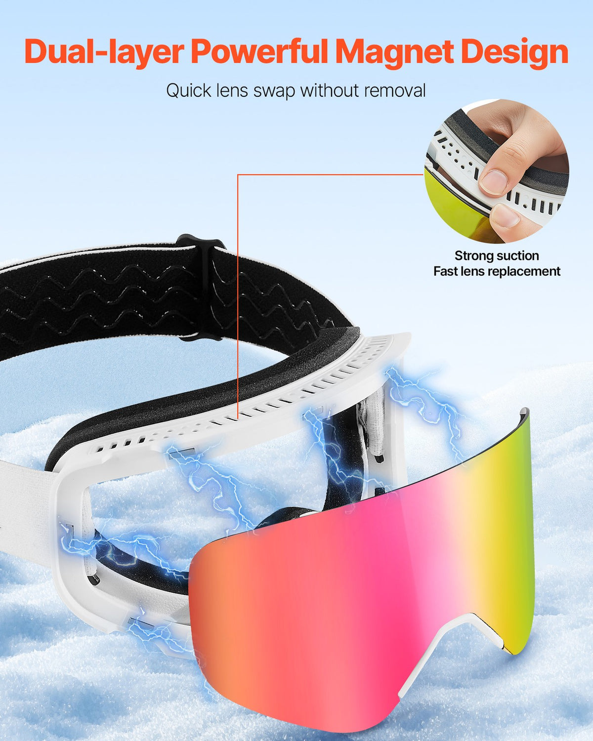 Magnet Cylindrical Ski Goggles with Pink Revo Coating - Snowboard & Snow Skiing