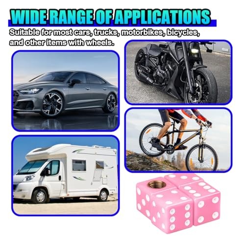 Pink Dice Tire Valve Stem Caps Set - Corrosion-Resistant Car Accessories