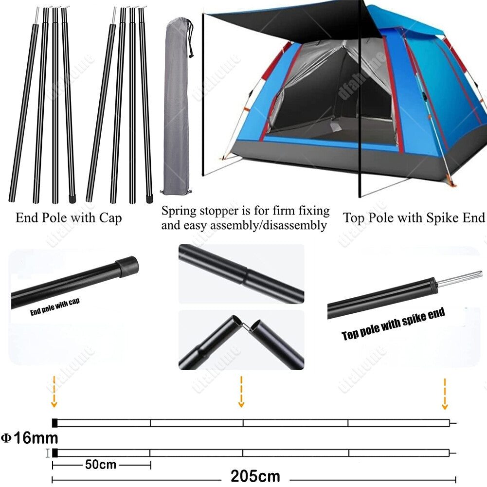 Adjustable Stainless Steel Tent Poles Set of 2 for Camping Hiking Canopy