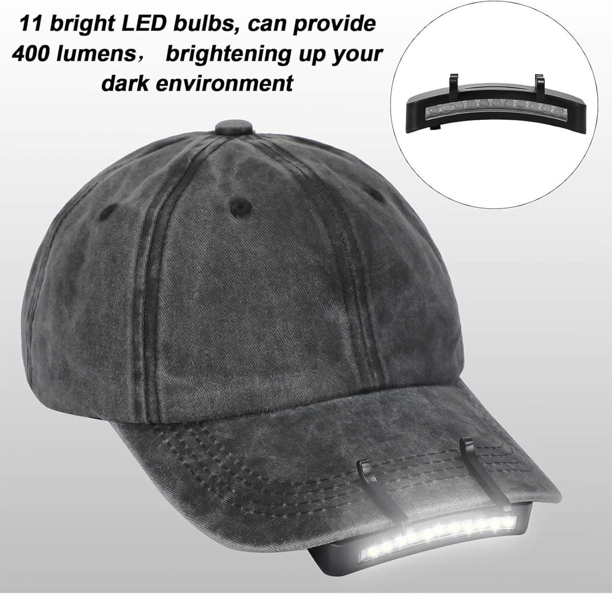 3 Pack LED Clip-On Cap Lights for Camping Fishing and Outdoor Activities
