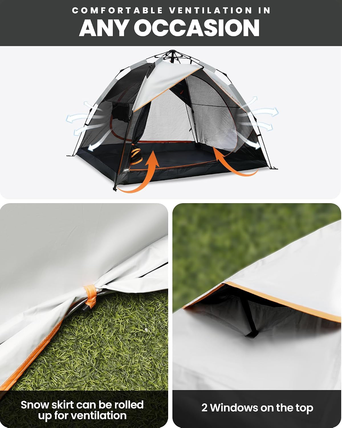2 Person Pop Up Camping Tent - 3 Season Waterproof Canopy