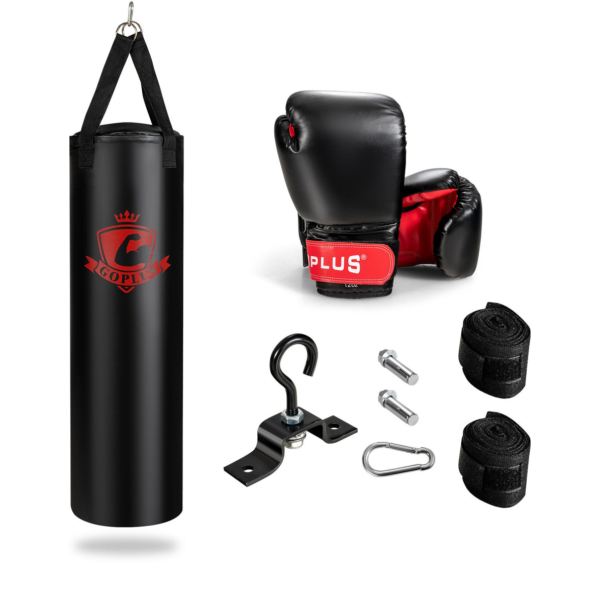 63 lb Punching Bag Set with Gloves and Hand Wraps for MMA Boxing Training
