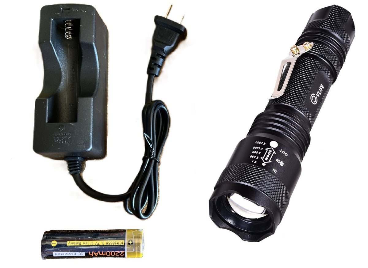 LED Tactical Flashlight with 5 Modes, Rechargeable Battery & Case for Outdoor Use