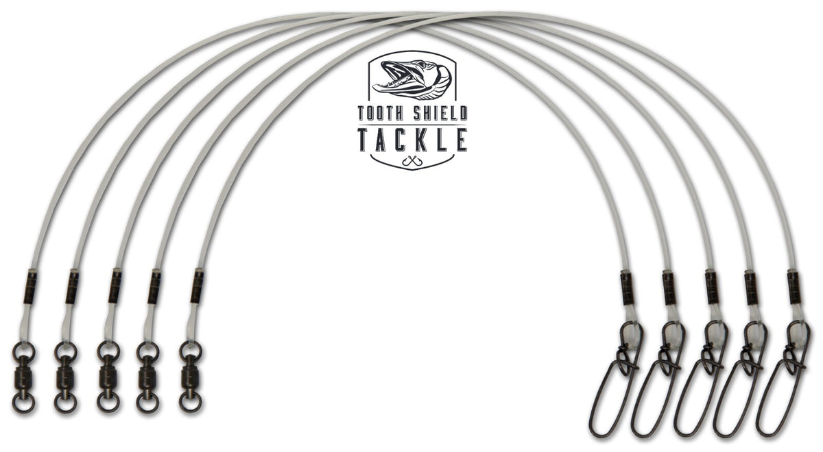 Musky Pike Fluorocarbon Leaders 5 Pack with Snaps and Swivels - Heavy Duty Tackle