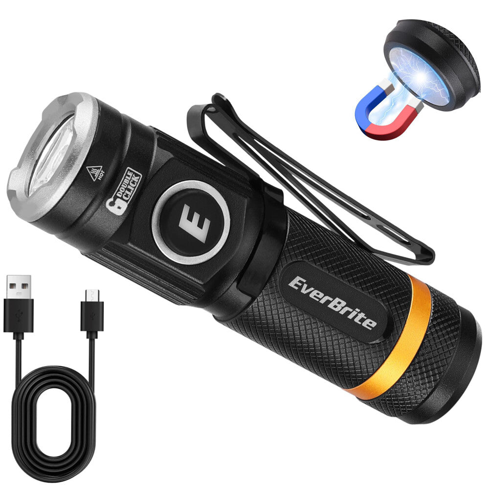 Rechargeable Mini Flashlight 500 Lumens with USB-C, Magnetic Base & 5 Modes