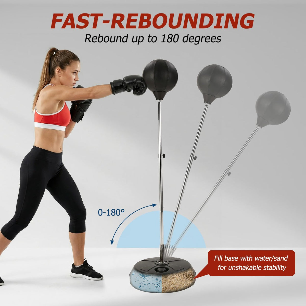 Adjustable Steel Spring Boxing Ball Stand with HDPE Base for Punching Reflex Training