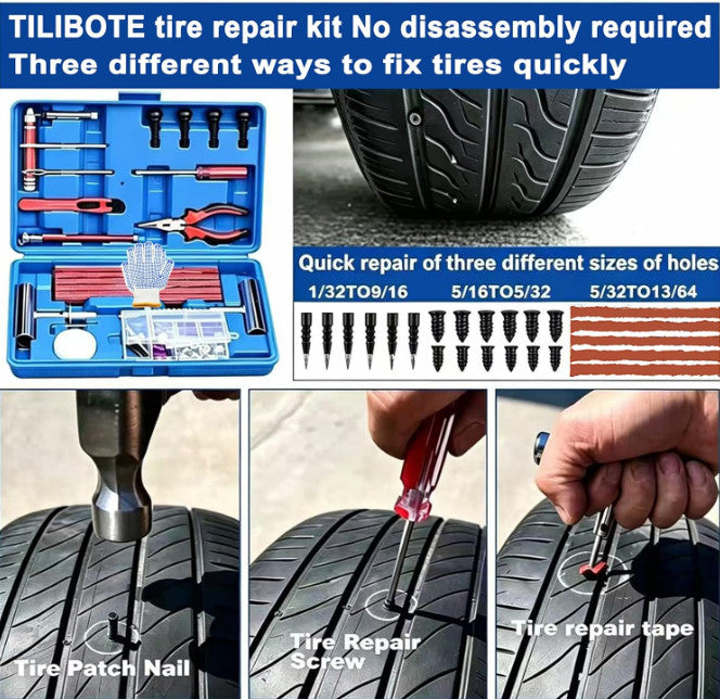 Automotive Tire Repair Kit 117 Pieces for Cars Motorcycles Trucks ATV