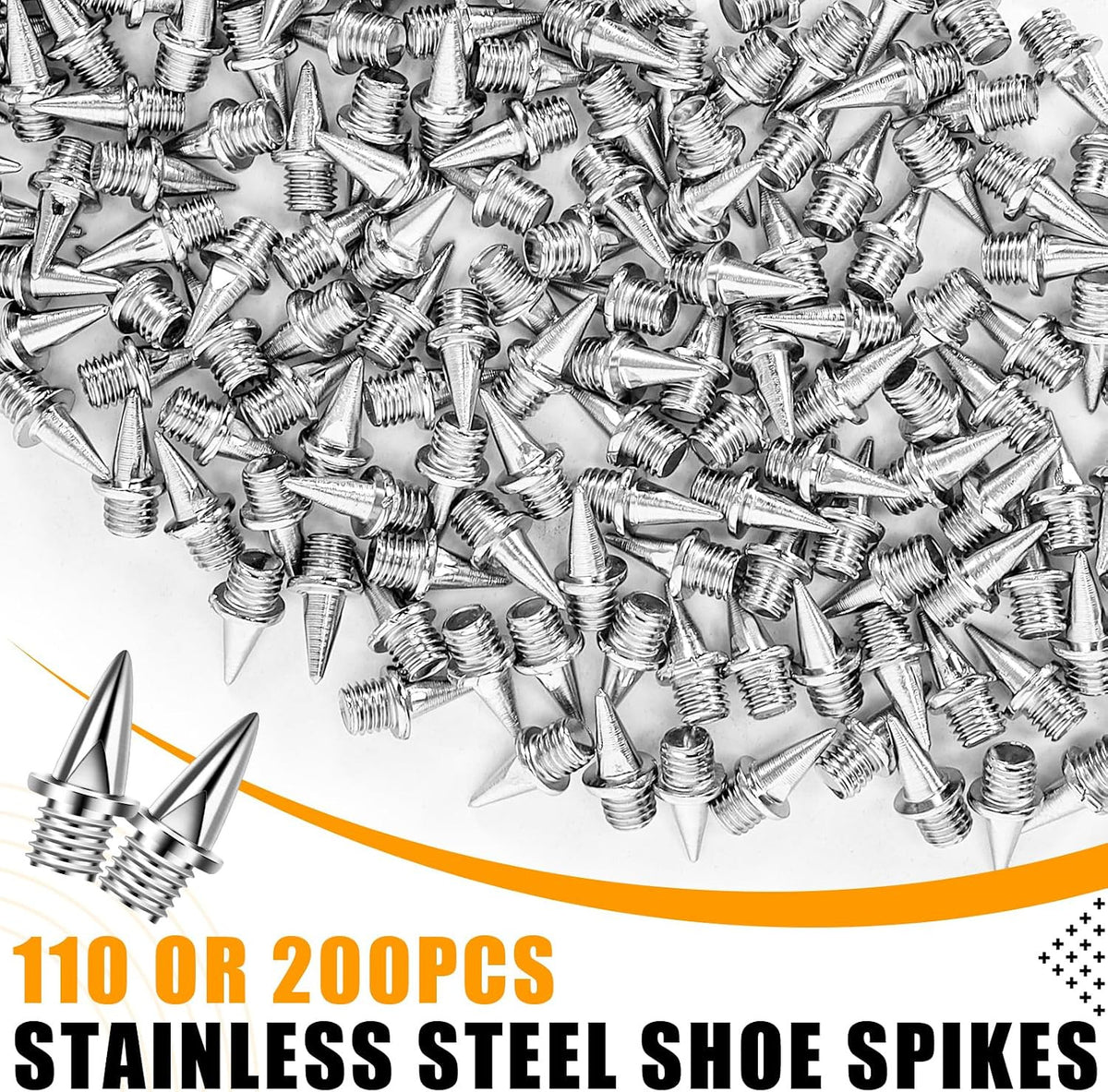 Stainless Steel Track Spikes 3/8 Inch Pyramid with Wrench for Running & Training